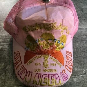 NWOT Christian Audigier Pink Curved Bill Hat